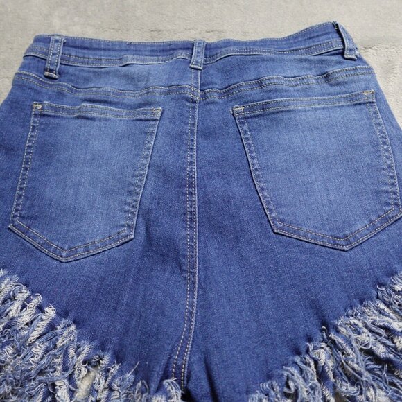 Swank A Posh Fringe Short Women's Large Blue Denim High Rise Pockets - Picture 8 of 9